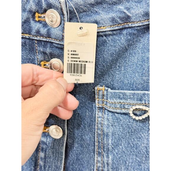 Maeve High Waisted Button-Front Denim Bow A-Line Mini Skirt Blue Women's Size 6 - Picture 7 of 8